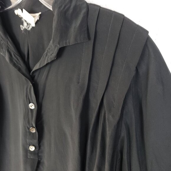 Vintage 70s The Silk Farm Korea Blouse Top Black Puff Sleeves Oversized size 6 - Picture 9 of 10